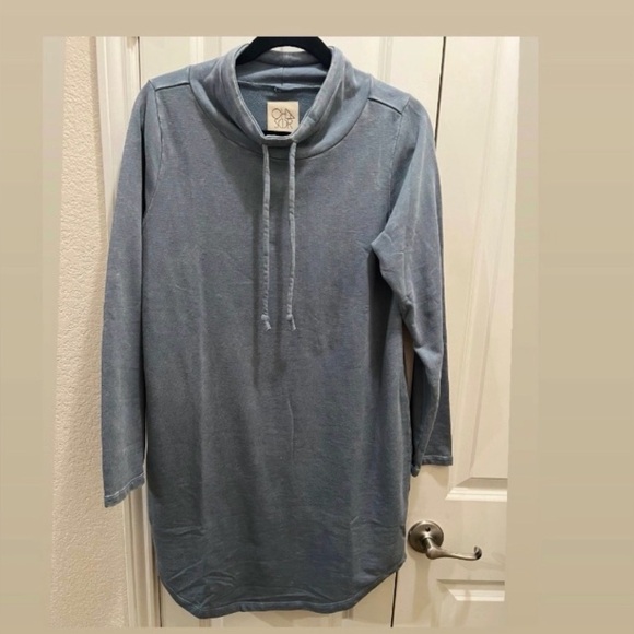 CHASER Slub French Terry Long Sleeve Funnel Neck Shirttail Dress Large - Picture 5 of 8